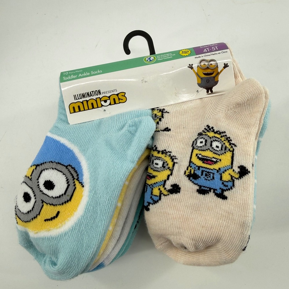 Minions Toddler 4T-5T Ankle Socks 20 Pair Blue Yellow Character Movie Multipack - Picture 3 of 6